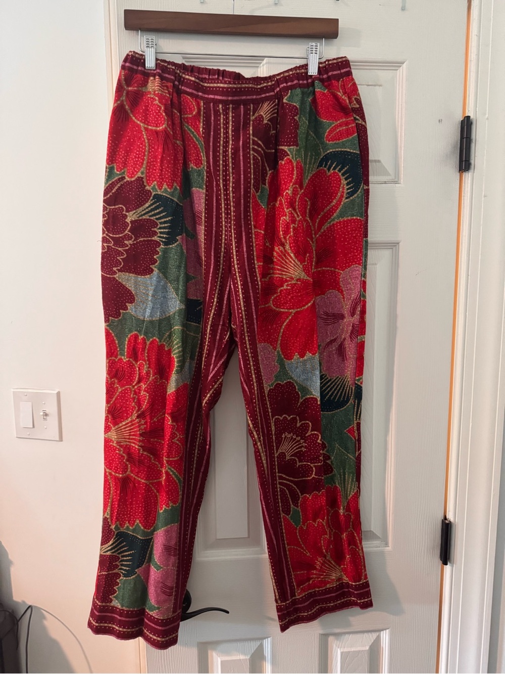 Farm Rio Floral Red Wide-Leg Women's Pants - Elastic Waist